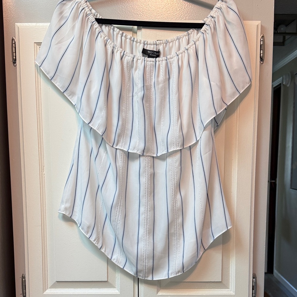 White House Black Market White Top with Blue Pinstripes NWT LP
